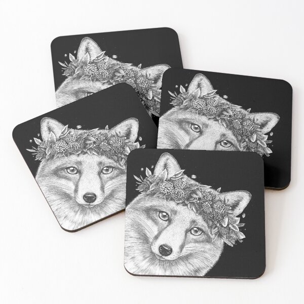 Item preview, Fox with wreath on black designed and sold by Valeriya Korenkova Kodamorkovkart.