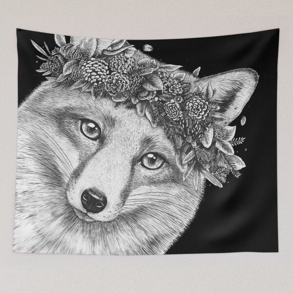 Item preview, Fox with wreath on black designed and sold by Valeriya Korenkova Kodamorkovkart.