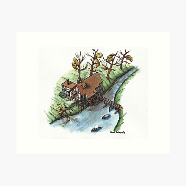 Item preview, Watermill in Autumn, Watercolour designed and sold by MinishMaps.