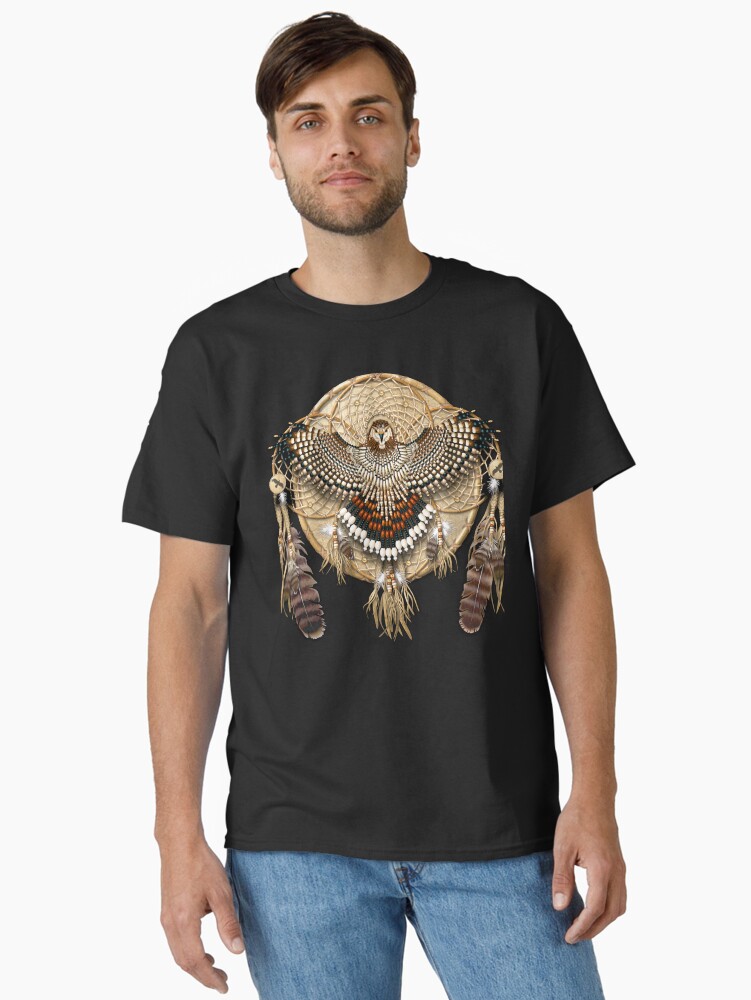 Thumbnail 2 of 7, Classic T-Shirt, Red-Tail Hawk Dreamcatcher Mandala designed and sold by NaumaddicArts.