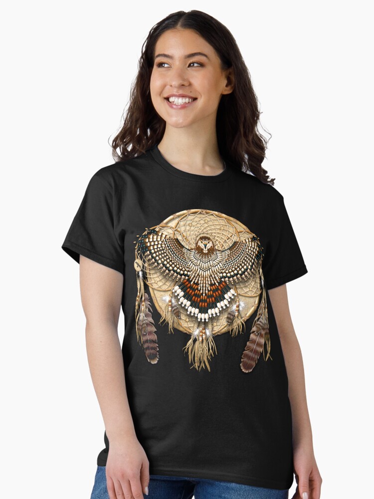 Thumbnail 1 of 7, Classic T-Shirt, Red-Tail Hawk Dreamcatcher Mandala designed and sold by NaumaddicArts.
