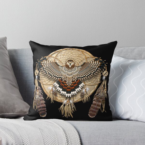 Red-Tail Hawk Dreamcatcher Mandala Throw Pillow