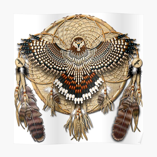 Red-Tail Hawk Dreamcatcher Mandala Poster
