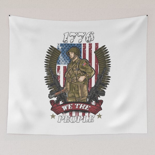 Item preview, Vintage Old American Fla With Armed Veteran Patriotic 1776 We The People USA designed and sold by king's Outfit.