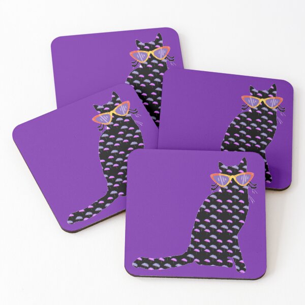 Item preview, Cat Wearing Purple Sunglasses Cute Funny Flower Pattern Vector Art designed and sold by H3designs.