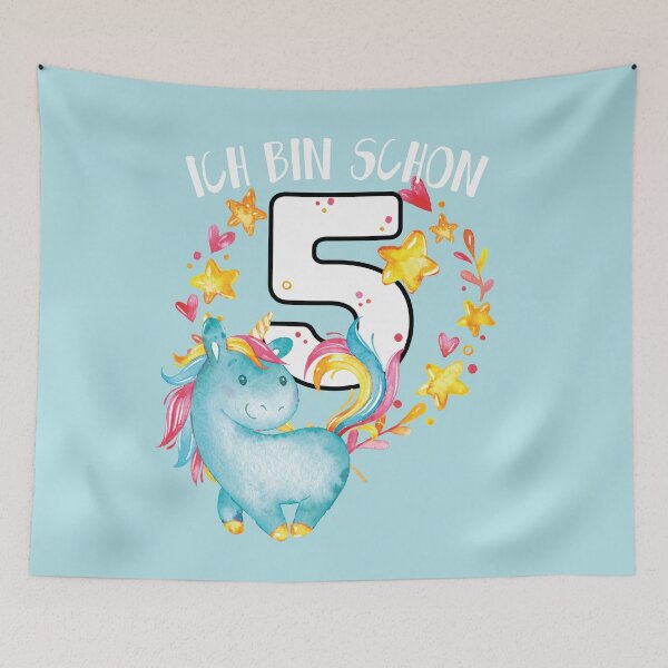 Artikelvorschau, Geburtstag 5 Jahre Junge Mädchen Zahl Fünf Einhorn entworfen und verkauft von catsandmore.
