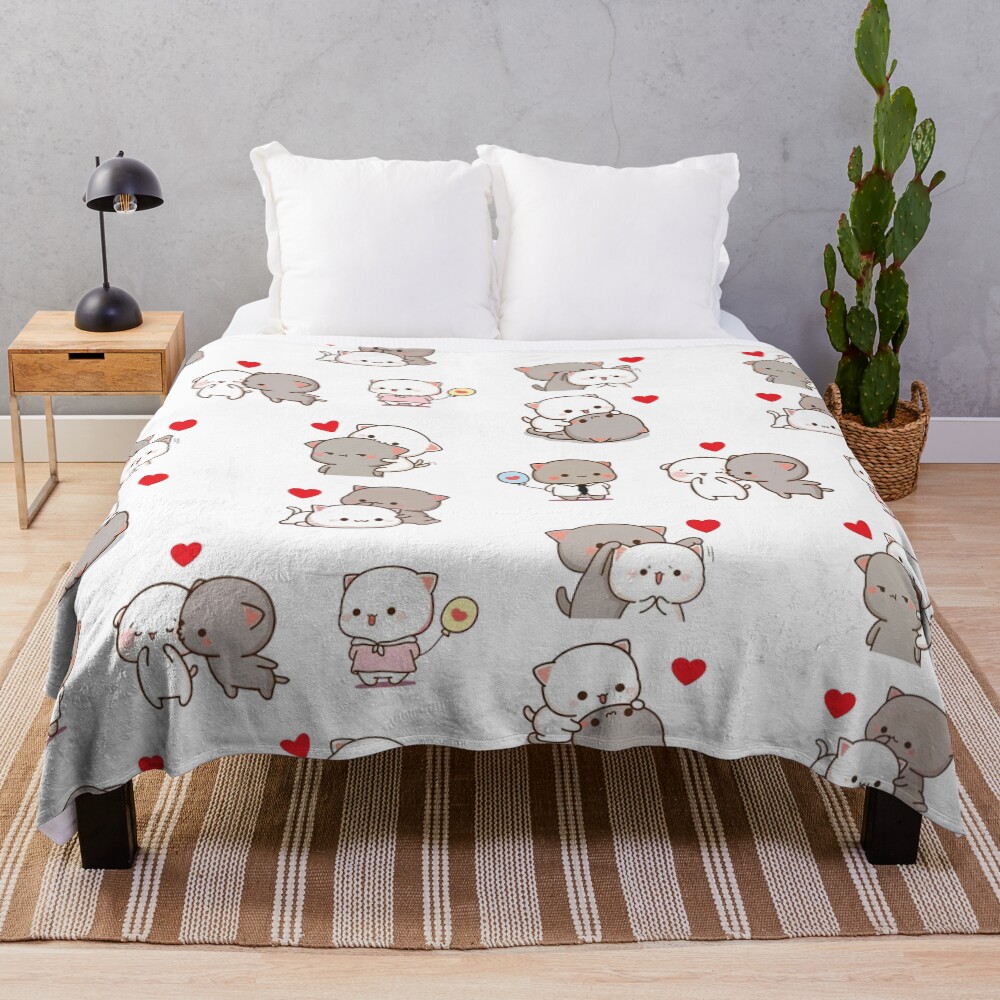 mochi peach cat sticker pack Throw Blanket