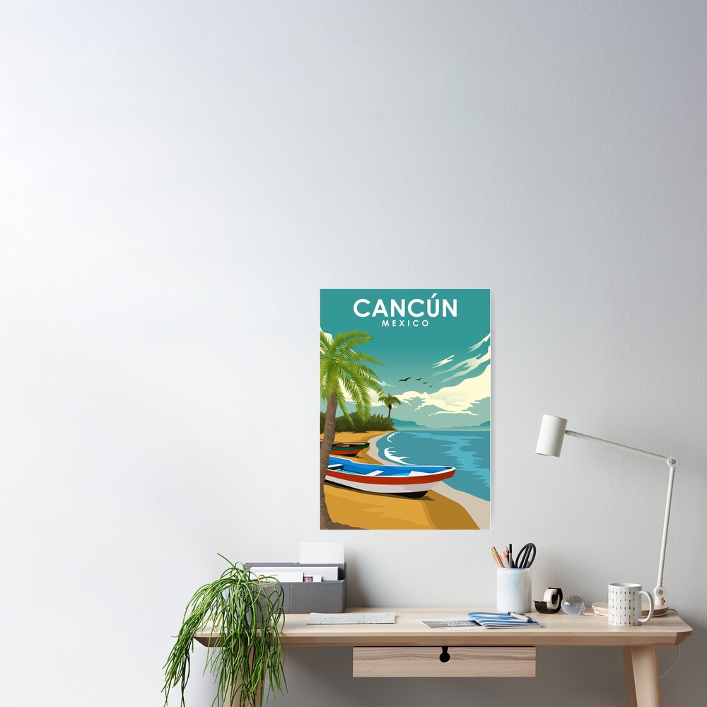  Cancun México Vintage Travel Poster Canvas Frame 11x14 : Hogar  y Cocina