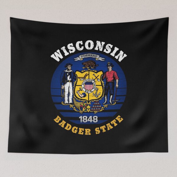 Item preview, WISCONSIN BADGER STATE FLAG designed and sold by Madjack Tees Kiwi SuperStore.