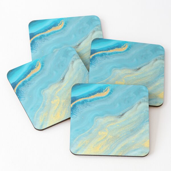 Item preview, Blue Gold Agate Marble Acrylic fluid pour art  designed and sold by JosTees96.