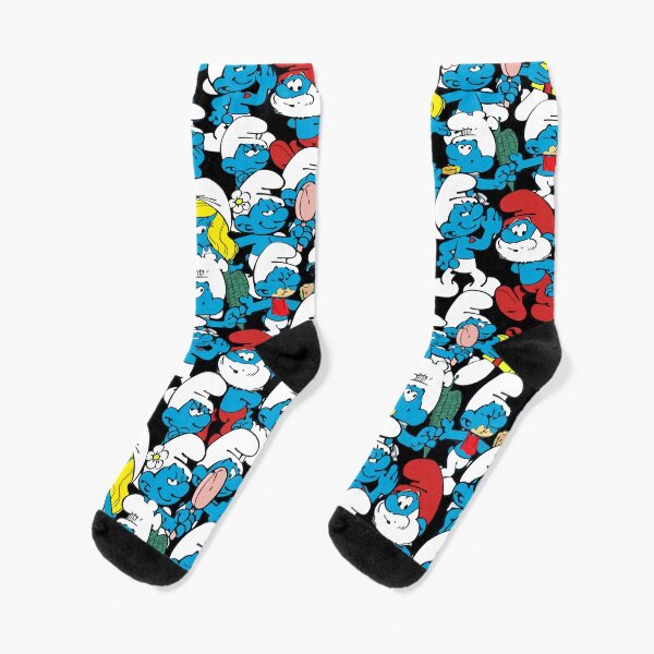 Smur Pattern of Characters - Black Socks