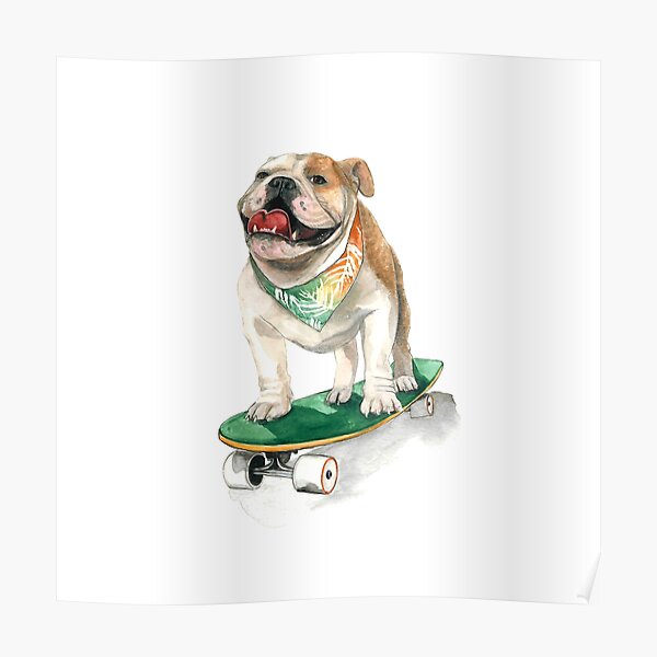 Luidspreker jeans Rijke man Watercolor English Bulldog on skateboard" Poster for Sale by  CarolineJordaan | Redbubble