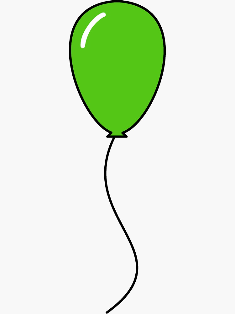 Lime Green Balloon with Black String, Black Outline, and White