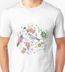 Beautiful bird in flowers Unisex T-Shirt