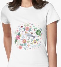 Beautiful bird in flowers Fitted T-Shirt
