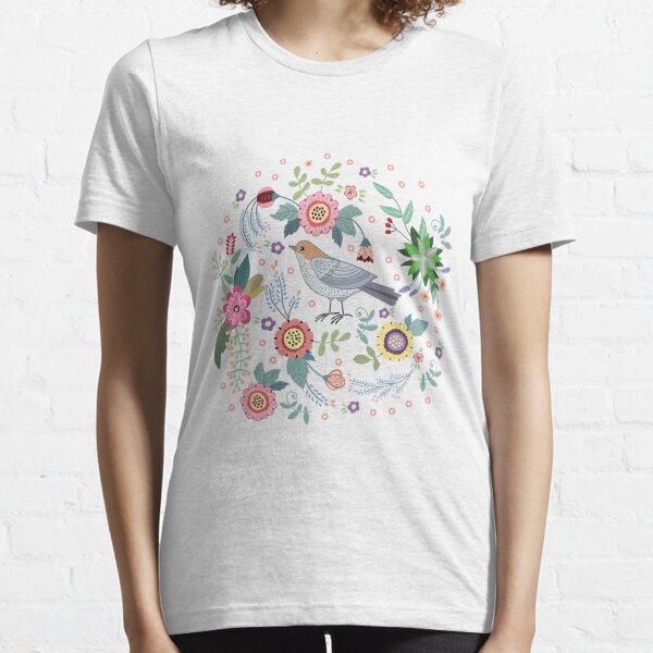 Beautiful bird in flowers Essential T-Shirt