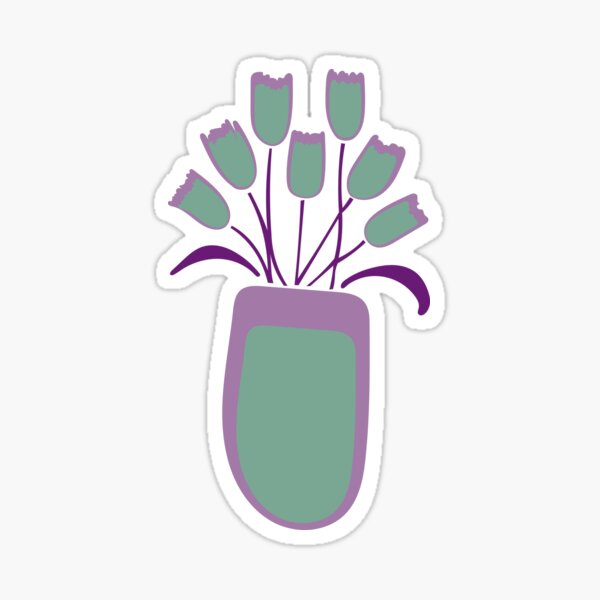 Tulips in a Vase, dusky green and purple on white Sticker