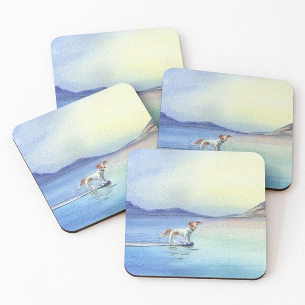 Item preview, Dog on Surfboard Watercolor Painting designed and sold by Sandra Connelly.