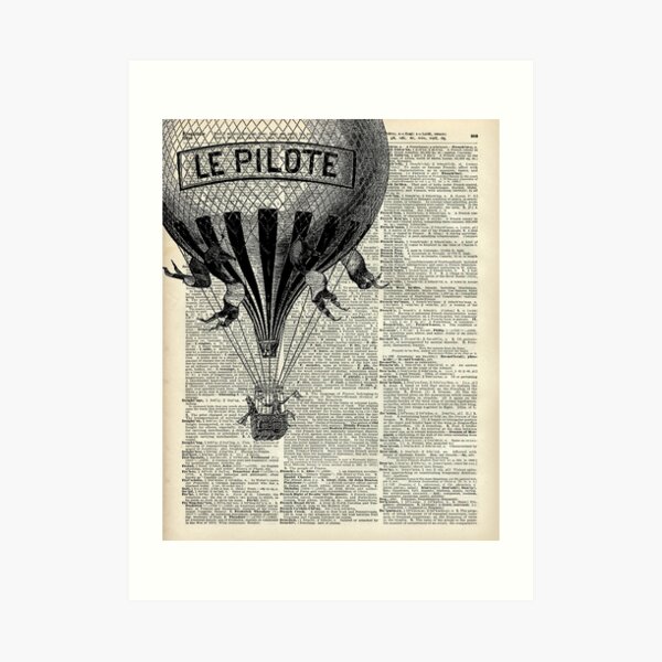 HOT AIR BALLOON Dictionary Print Antique Balloon Print Wall -  Denmark