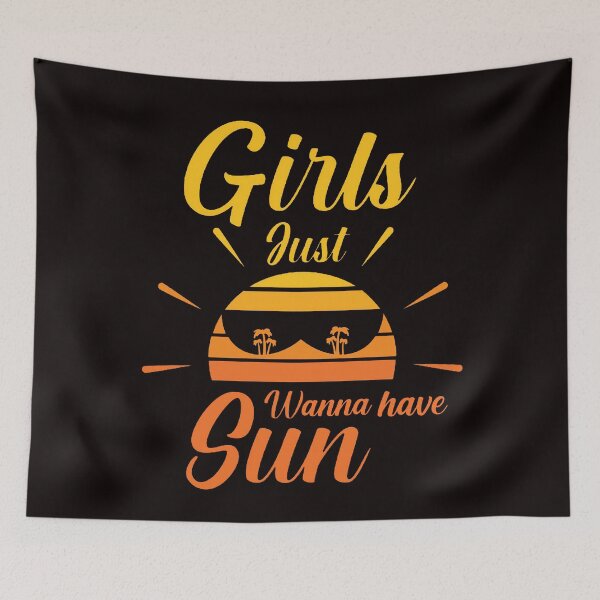 Item preview, Girls Just Wanna have Sun with Orange Yellow sunset Background Colors Palm Trees in a Sun Silhouette designed and sold by WearWolfDesigns.
