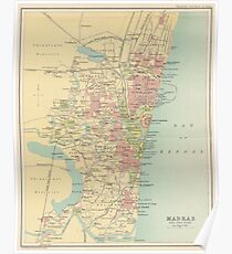Vintage Map of Madras India (1909) Poster