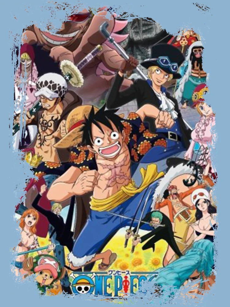 Straw Hat Pirates Characters One Piece Wan Pīsu Anime Grunge Border Poster  Design | Gift T-Shirt | Anime T-Shirt | Kids T-Shirt