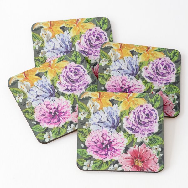 Item preview, Batik Flowers on Gray #1 designed and sold by Leslie Rogers Todder.