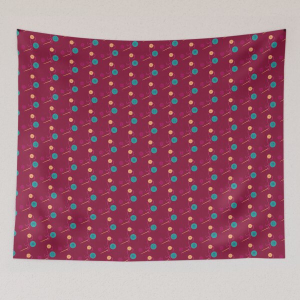 Item preview, Calling all Sewists! Needle, Thread, Buttons pattern on burgundy designed and sold by Susan Marie Williams.