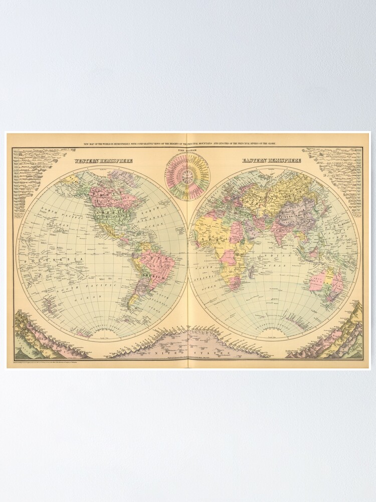 Map Of The World In Hemispheres 1894 Poster By Ganje Redbubble