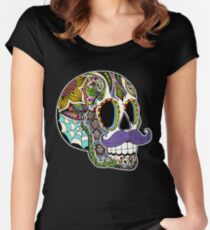 Mustache Sugar Skull (Color Version) Women's Fitted Scoop T-Shirt