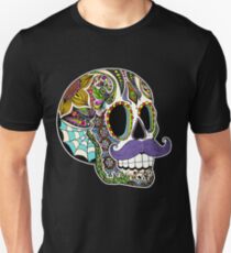 Mustache Sugar Skull (Color Version) Unisex T-Shirt