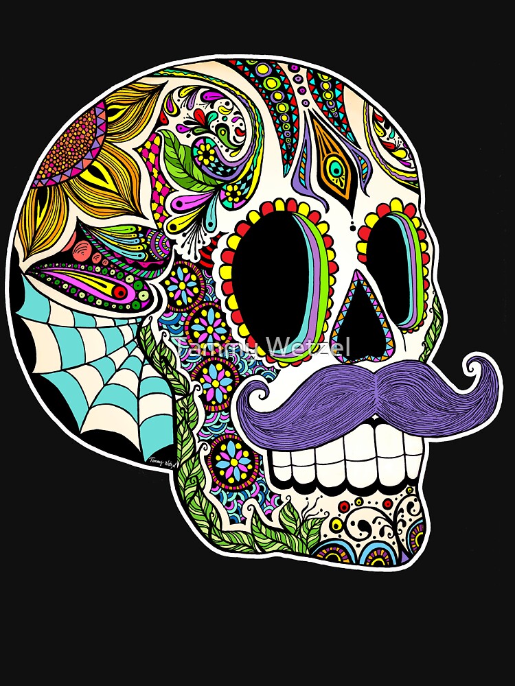 Mustache Sugar Skull (Color Version) by TammyWetzel