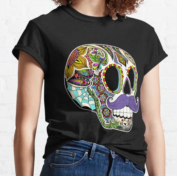 Skull With Mustache T-Shirts for Sale