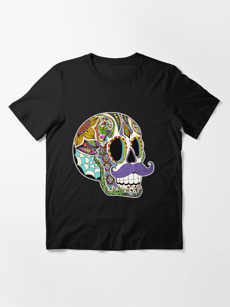 Thumbnail 2 of 7, Essential T-Shirt, Mustache Sugar Skull (Color Version) designed and sold by Tammy Wetzel.
