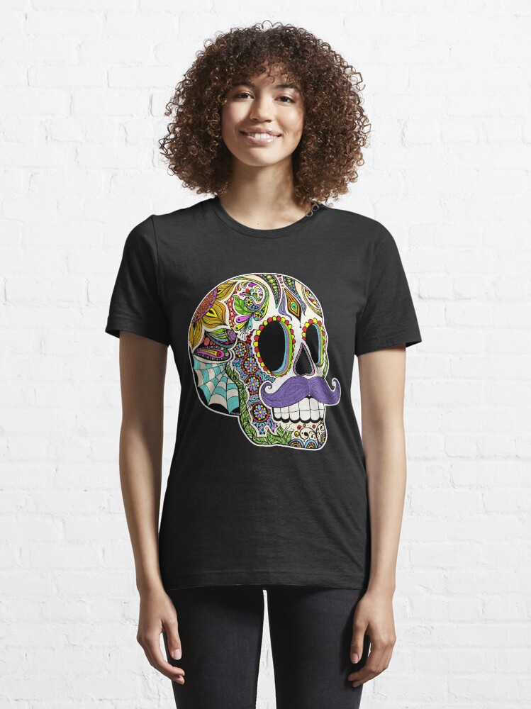 Alternate view of Mustache Sugar Skull (Color Version) Essential T-Shirt