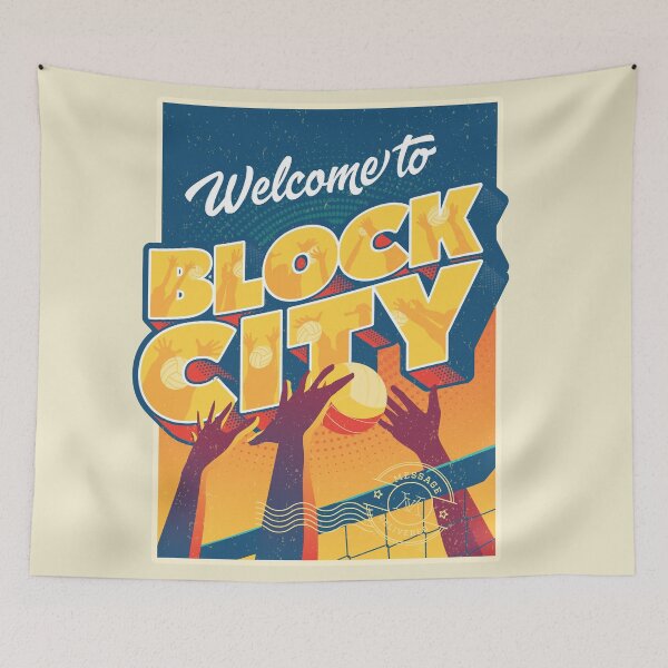 Item preview, Welcome to Block CIty | Vintage Postcard Typography Design designed and sold by 804 Volleyball Swag  Volleyball Merch for players and fans.