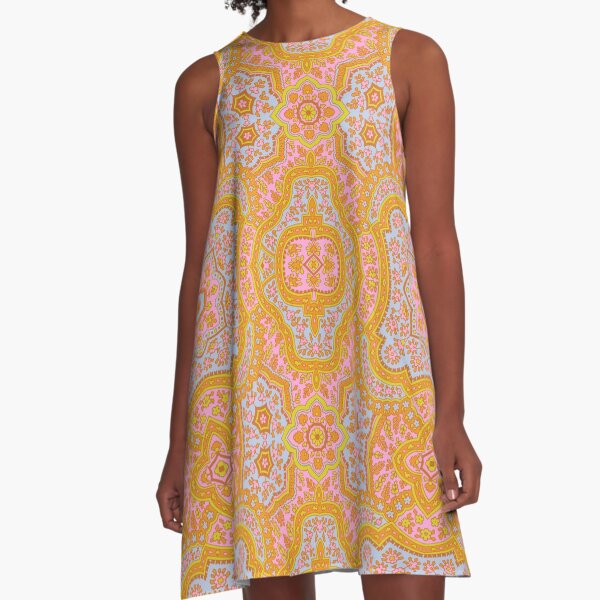 Coral Paisley-Traditional Orange Paisley A-Line Dress