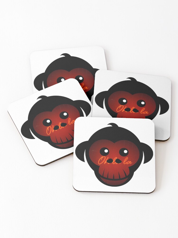 Thumbnail 1 of 5, Coasters (Set of 4), Neon Sign Monkey Face designed and sold by BuzzySpaceBee.
