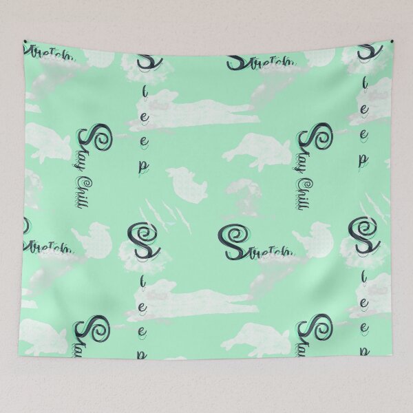 Item preview, Stretch, Sleep, Stay Chill Cute Sleeping Rabbits on Cloud Nine - Chalkboard Style x Cloudy Sky Mint Green - Sleeping is My Favorite Pastime - Seamless Repeating Pattern designed and sold by sthNnth.