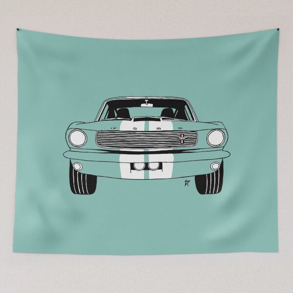 Item preview, Ford Mustang Shelby Vintage Blue Background designed and sold by Cardrawing-Art.