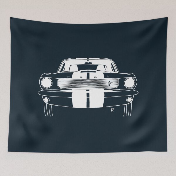Item preview, Ford Mustang Shelby white lines dark blue background designed and sold by Cardrawing-Art.