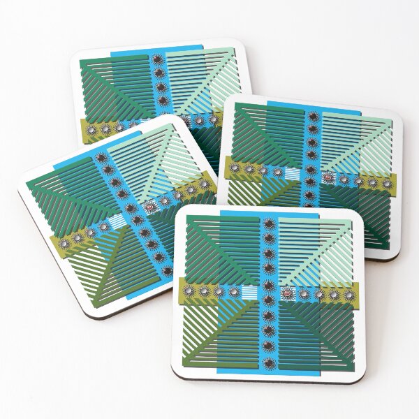 Item preview, Square, corona, grid, smiley, (404) (blue, green, yellow,) decorative, digital, colorful, abstract, designed and sold by Paszkan.
