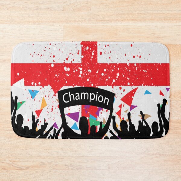 Artikelvorschau, England-Fußball - Silhouette-Fans drängen sich jubelnde Champions mit England-Flaggen-Hintergrund entworfen und verkauft von WearWolfDesigns.