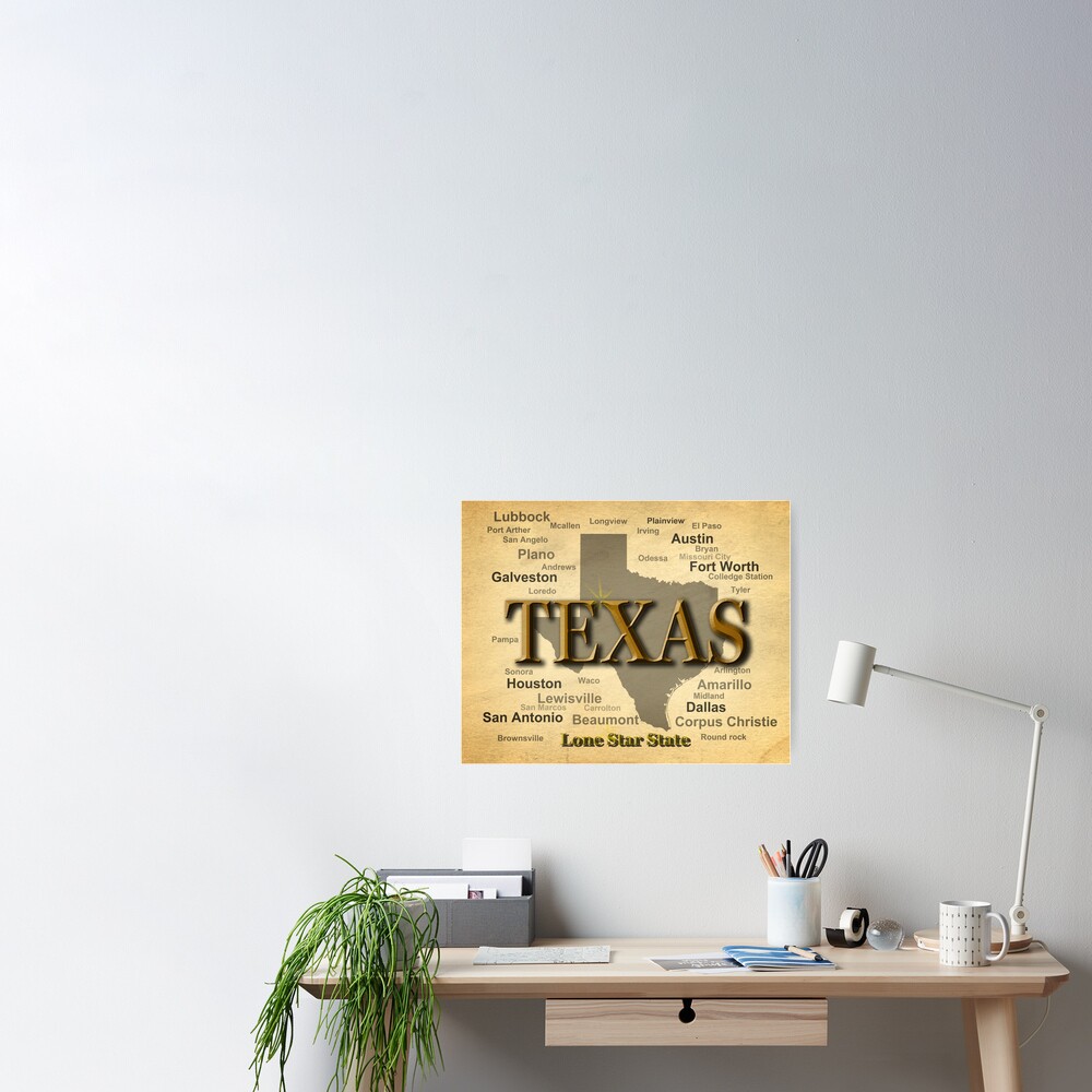 Texas Karte Silhouette Poster Von Kwjphotoart Redbubble