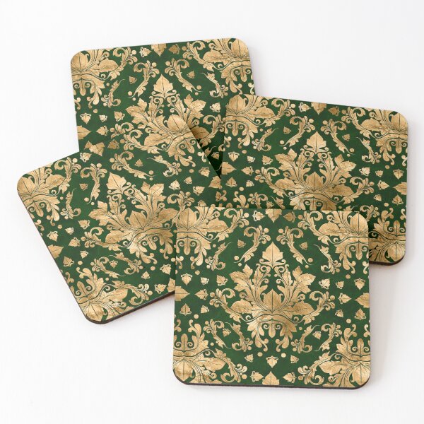 Item preview, Oriental Vintage Damask Ornament - Green and gold designed and sold by k9printart.