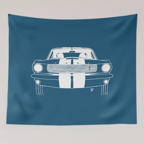 Item preview, Ford Mustang Shelby white lines blue background designed and sold by Cardrawing-Art.