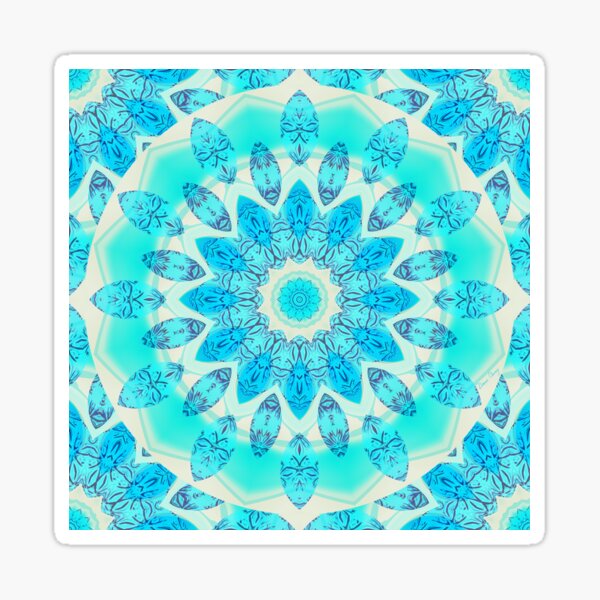 Blue Ice Goddess, Aqua Cyan Star Mandala Sticker