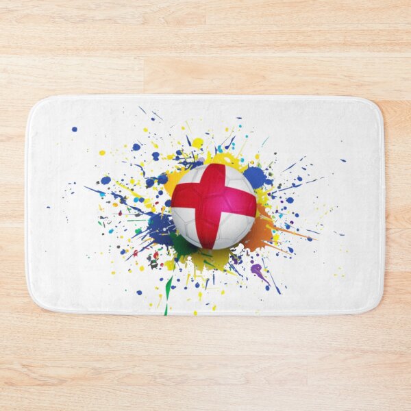 Artikelvorschau, England-Fußball - England-Flaggen-Fußball vor einem blau-gelb-orangefarbenen Dash-Hintergrund entworfen und verkauft von WearWolfDesigns.