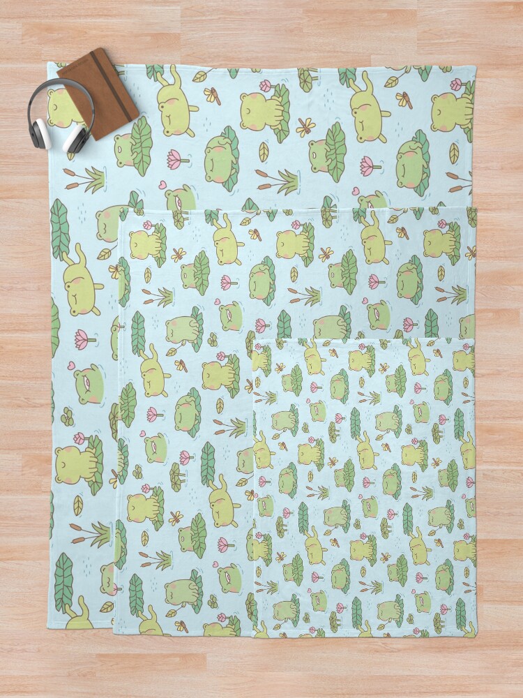 Alternate view of Cute Frogs and Dragonflies Pond Pattern Throw Blanket