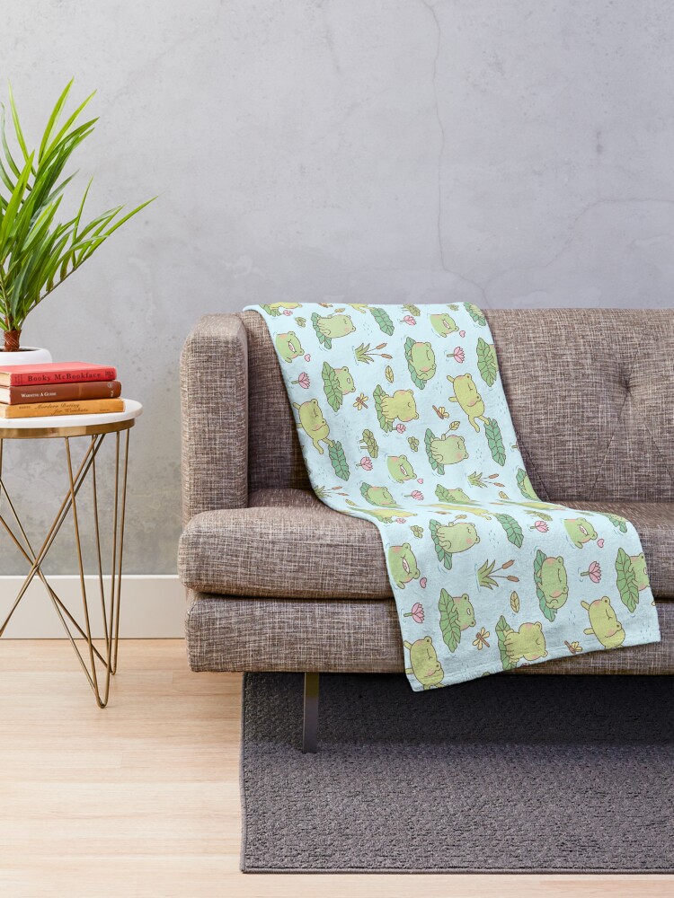 Alternate view of Cute Frogs and Dragonflies Pond Pattern Throw Blanket